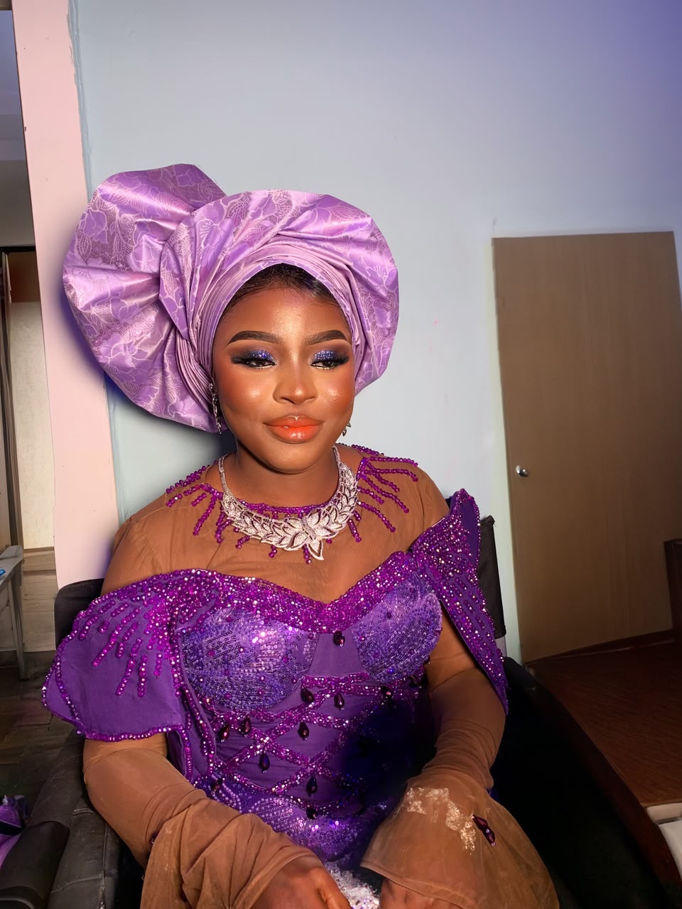 Lilac gele with purple beaded lace