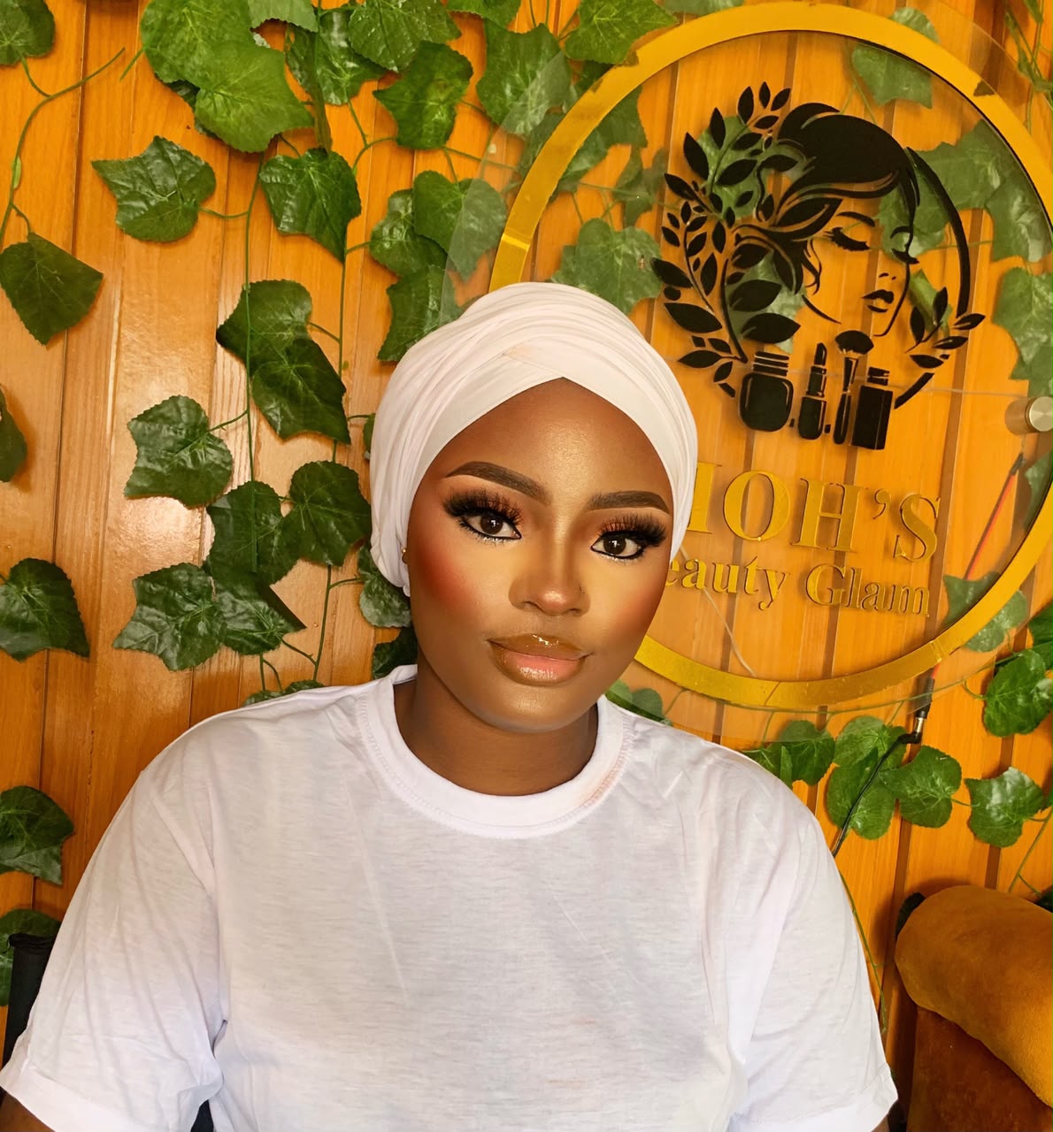 Fresh glam with a white headwrap