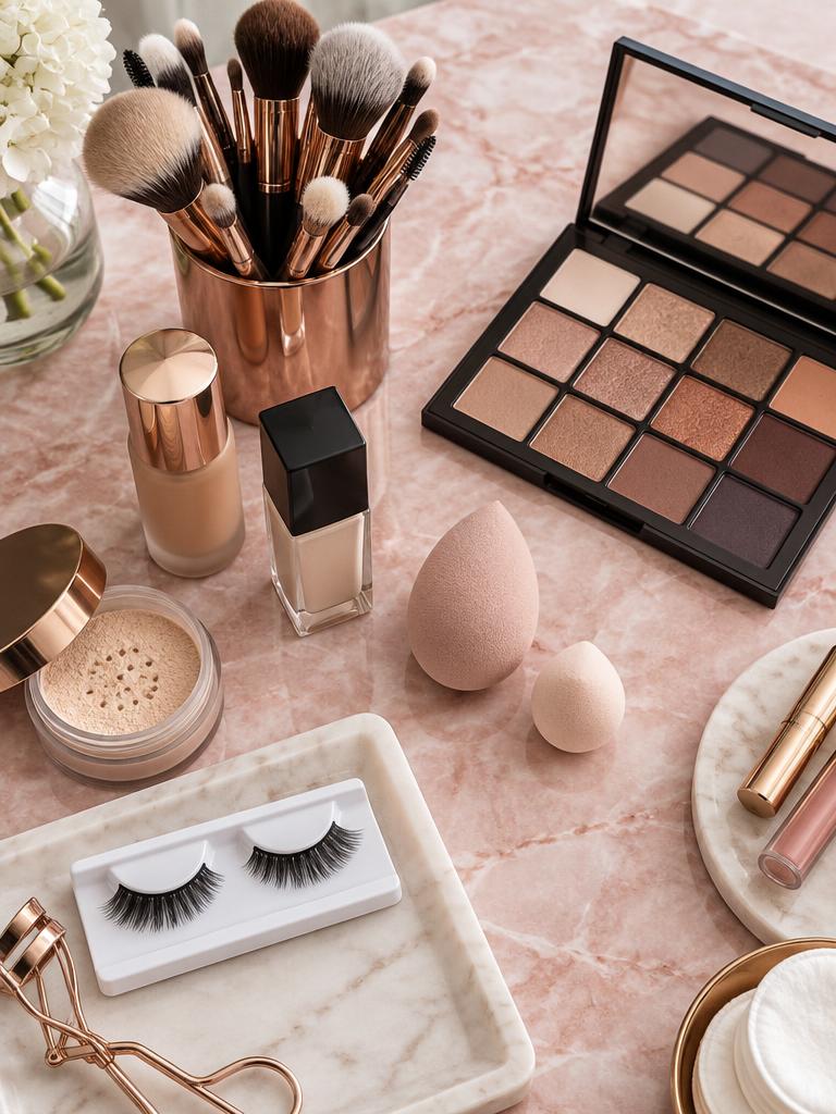 Makeup kit laid out for a lesson